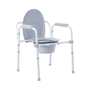 Seat folds compactly and comes with a height adjustable, light blue frame