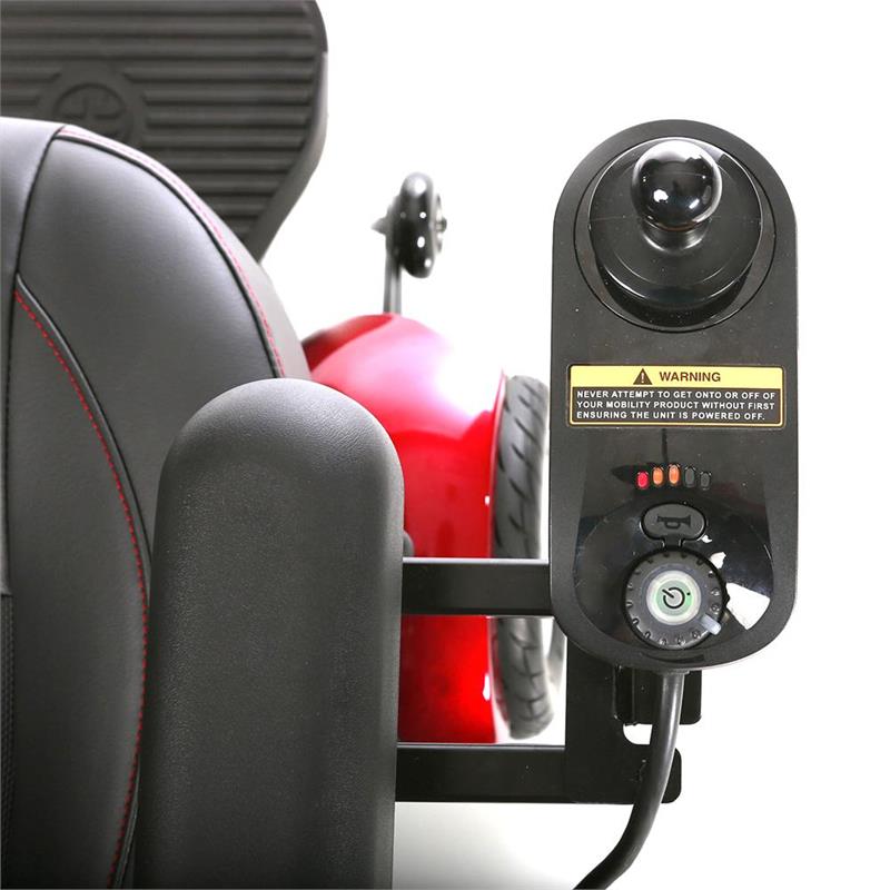 Vision CF Power Wheelchair by Merits|Can be disassembled for transport|Flip up foot platform  and anti-tipper front casters|Easy to use fixed in place joystick and speed control