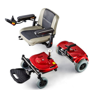EZ Go Deluxe |EZ-GO Travel Power Wheelchair by Merits in Blue|Easy to disassemble in three pieces for transport|Transport is a breeze with a folding seat and two frame pieces||Ez Go Deluxe Side View 2|EZ GO Deluxe Side View||