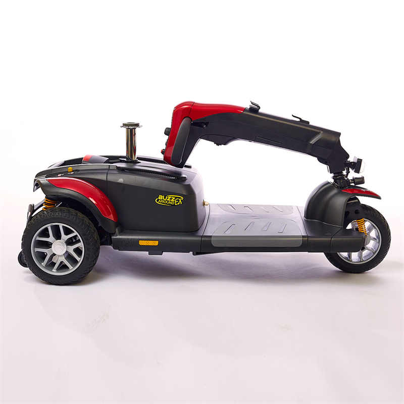 Tiller can lie flat on base for transport