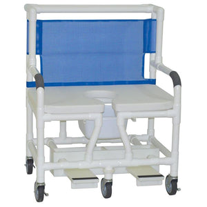 MJM Bariatric Shower Chair Deluxe Elongated Soft Seat|Optional cover shields entire frame|Optional lap Security Bar is best for added stability during transfers|Optional adjustable lap belt is available for added safety|Choose color and fabric of your backrest while seat stays white