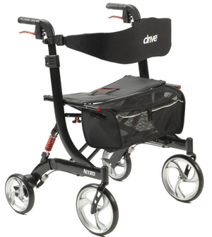 Nitro Heavy Duty Rollator by Drive Medical|Hand brakes are easy to use and easy to access|Large casters with a modern, sleek design|Under seat locking mechanism|Folds compactly for ease of storage and travel