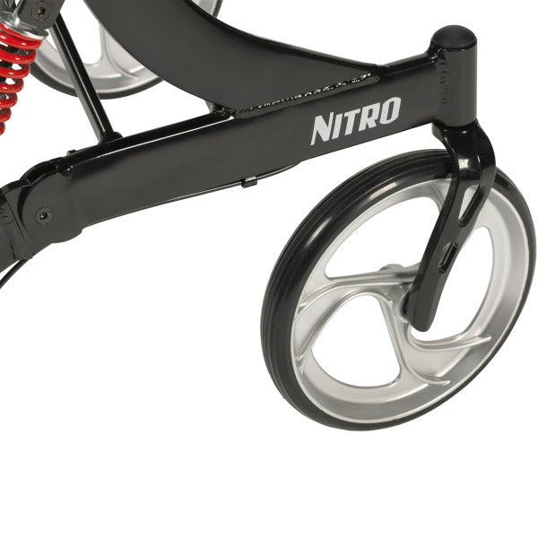 Nitro Heavy Duty Rollator by Drive Medical|Hand brakes are easy to use and easy to access|Large casters with a modern, sleek design|Under seat locking mechanism|Folds compactly for ease of storage and travel