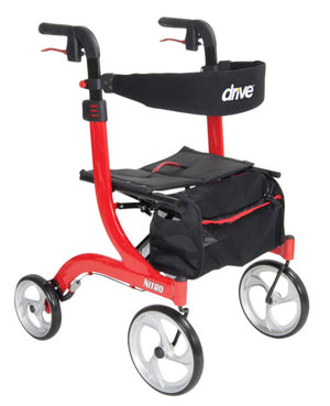 Nitro Aluminum Rollator by Drive Medical in black|Nitro Aluminum Rollator by Drive Medical in white|Nitro Aluminum Rollator by Drive Medical in red|Nitro Aluminum Rollator by Drive Medical in red folded for storage|Nitro Aluminum Rollator by Drive Medical in red back view