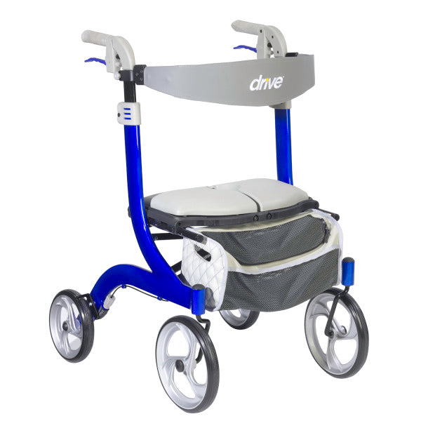 Nitro DLX Rollator by Drive Medical in Champagne|Nitro DLX Rollator by Drive Medical in Blue|Nitro DLX Rollator by Drive Medical with user in Blue