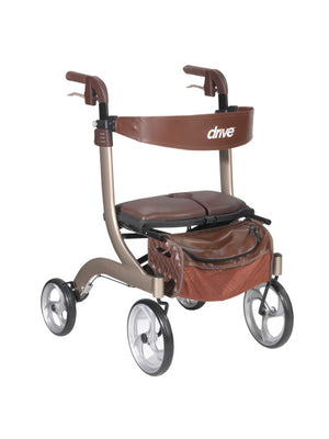 Nitro DLX Rollator by Drive Medical in Champagne|Nitro DLX Rollator by Drive Medical in Blue|Nitro DLX Rollator by Drive Medical with user in Blue