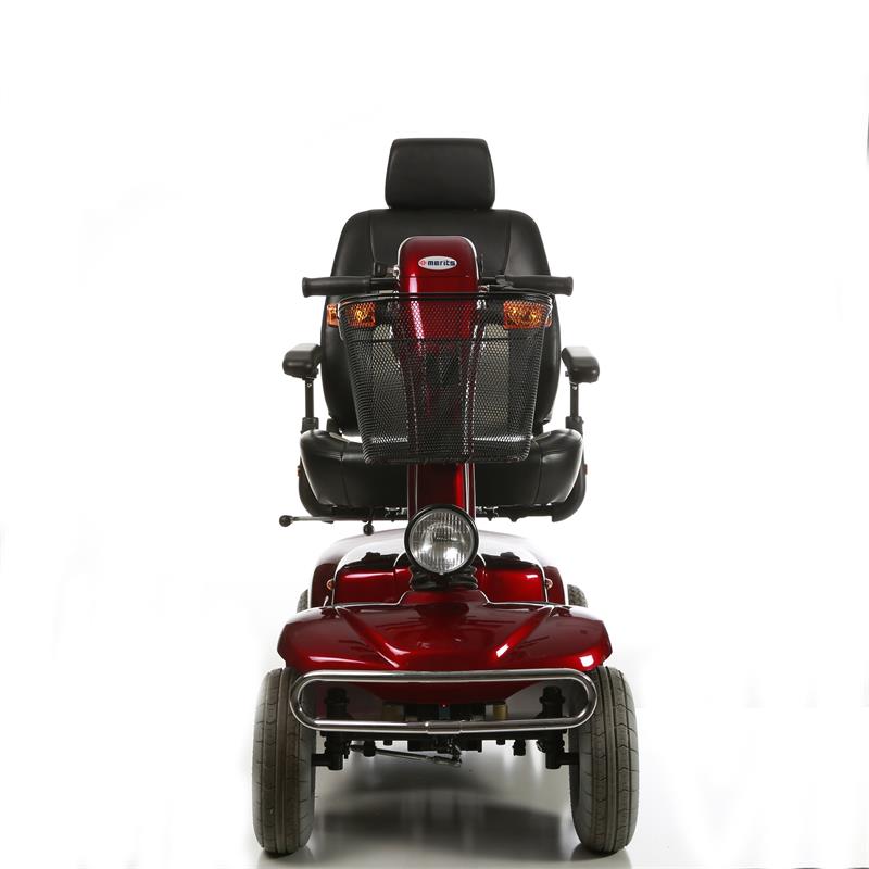 Merits Pioneer 10 4-Wheel Scooter in Red|Merits Pioneer 10 4-Wheel Scooter in Red|Merits Pioneer 10 4-Wheel Scooter in Red|Back of Merits Pioneer 10 4-Wheel Scooter in Red|Optional Weather Cover|Optional Canopy without foldable basket|Optional Oxygen Tank Holder|Optional Walker Holder|Optional Cane Holder|Optional Foldable Rear Basket|Optional Foldable Rear Basket