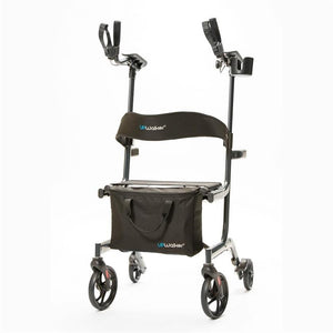 UPWalker Lite Mobility Stand Up Walking Aid by LifeWalker|UPWalker Lite Mobility Stand Up Walking Aid by LifeWalker with user|Optional flashlight attaches to your walker to light dark paths|Add tons of storage with the Luxury Personal Item Bag|Great for shopping trips, the optional Shopping Bag straps on the front