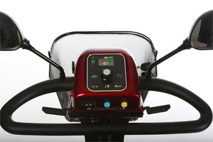 Merits Pioneer 3 3-Wheel Scooter in red|Merits Pioneer 3 3-Wheel Scooter Dashboard|Optional Weather Cover|Optional Canopy without foldable basket|Optional Oxygen Tank Holder|Optional Walker Holder|Optional Cane Holder|Optional Rear Basket|Optional Foldable Rear Basket