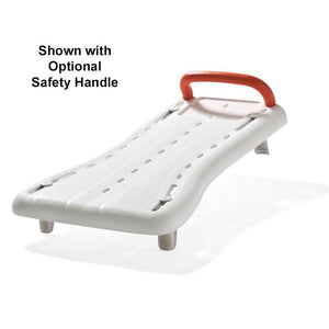 Etac Fresh Bath Board is available without the orange safety handle|Etac Fresh Bath Board with optional safety handle|Etac Fresh Bath Board Step One|Etac Fresh Bath Board in use|Etac Fresh Bath Board Step Two|Etac Fresh Bath Board Step Three
