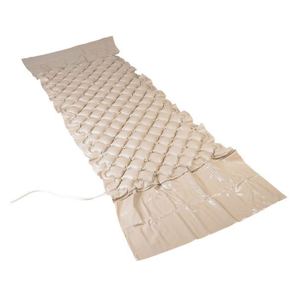 Med-Aire Alternating Pressure Pump and Pad System on mattress|Med Air Alt. Pressure Pump and Pad System Variable Pump and Pad w/ End Flap|Pressure pump is easy to use and hooks to end of bed for easy access|Med-Aire Alternating Pressure Pump and Pad System end flaps out