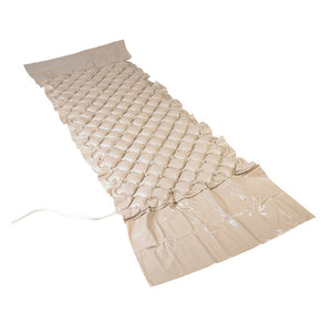 Med-Aire Alternating Pressure Pump and Pad System on mattress|Med Air Alt. Pressure Pump and Pad System Variable Pump and Pad w/ End Flap|Pressure pump is easy to use and hooks to end of bed for easy access|Med-Aire Alternating Pressure Pump and Pad System end flaps out