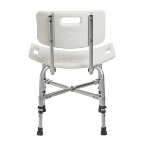 Bariatric Heavy Duty Bath Bench with Back By Drive Medical|Back of seat shows height adjustment and aluminum frame