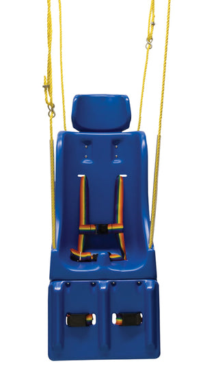 SkillBuilders Full Support Swing Seat with Rope|SkillBuilders Full Support Swing Seat with Rope|User enjoying the Full Support Swing Seat with Rope|Optional Tie-Down Retention straps come as set of two