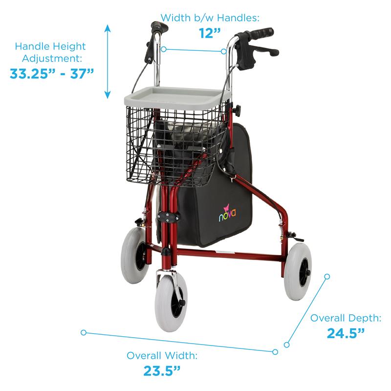 Nova Traveler 3-Wheel Rolling Walker dimensions when open