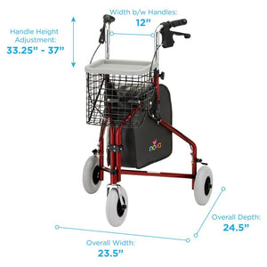 Nova Traveler 3-Wheel Rolling Walker dimensions when open