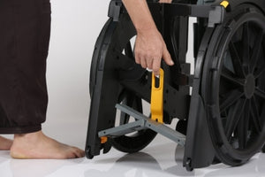 Footrest easily folds up when folding chair
