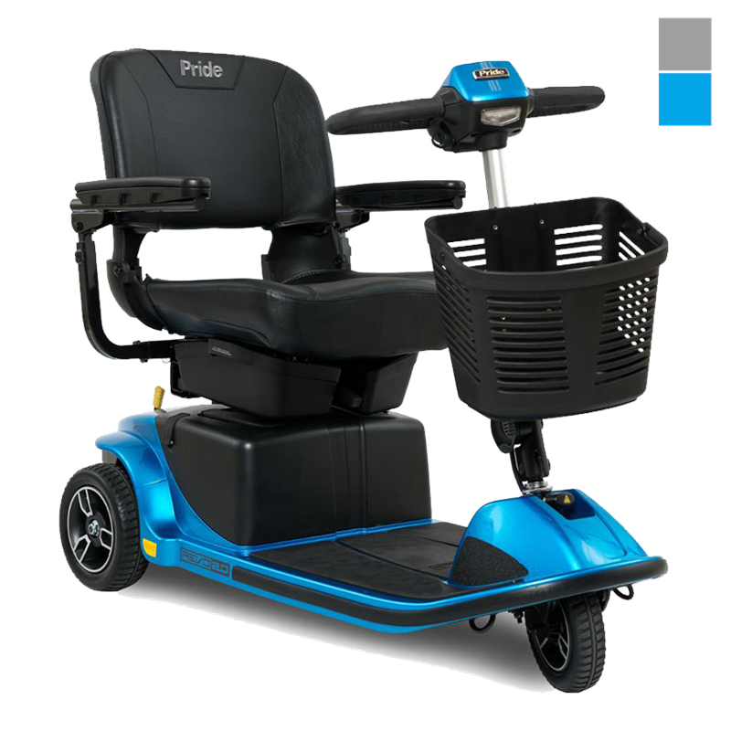 Revo 2.0 3-Wheel by Pride Mobility is available in True Blue or Grey Street