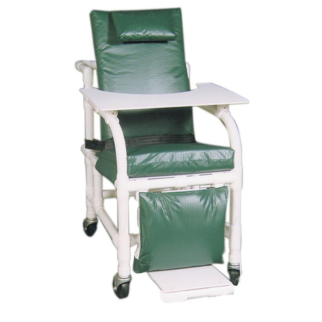 MJM 3-Position Geri-Chair with Lap Tray with vinyl cover|Color selections (only available in vinyl)|Lap Security Bar is optional and creates more stability|Upgrade to 5" casters for more difficult thresholds