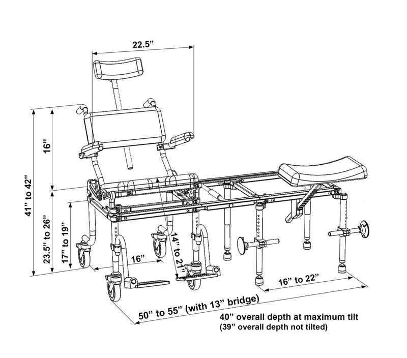 All-in-One Tilt-in-Space Shower Chair by Nuprodx Diagram