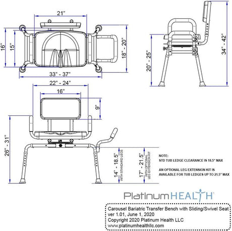 Bariatric Carousel Sliding Transfer Bench with Swivel Seat by Platinum Health