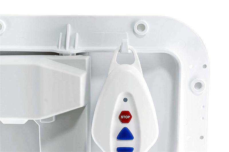 Aquatec XL Heavy Duty Bath Lift|Hang your easy to use hand controller on the clasp on the back|Aquatec XL Heavy Duty Bath Lift sitting straight upward|Aquatec XL Heavy Duty Bath Lift easy to recline backward|Aquatec XL Heavy Duty Bath Lift reclined 40 degrees and emerged
