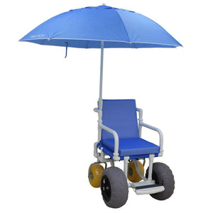 MJM All Terrain Beach Chair with Rear Swivel Wheels |MJM All Terrain Beach Chair with Rear Swivel Wheels - Diagram|MJM All Terrain Beach Chair with Rear Swivel Wheels - Right|MJM All Terrain Beach Chair with Rear Swivel Wheels - Front|Color choices for Beach Wheelchair available in Mesh or Vinyl