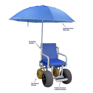MJM All Terrain Beach Chair with Rear Swivel Wheels |MJM All Terrain Beach Chair with Rear Swivel Wheels - Diagram|MJM All Terrain Beach Chair with Rear Swivel Wheels - Right|MJM All Terrain Beach Chair with Rear Swivel Wheels - Front|Color choices for Beach Wheelchair available in Mesh or Vinyl