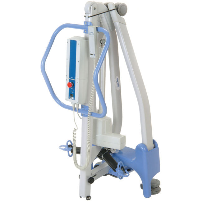 Joerns Hoyer Advance-E Portable Patient Lift|Front view of the Joerns Hoyer foldable portable lift|Advance E Portable Lift Folded|Joerns Hoyer Full Back Padded Polyester Sling|Joerns Hoyer Full Back Net Polyester Sling