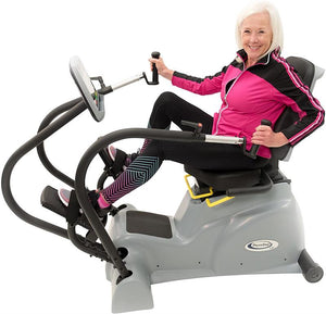 HCI Fitness PhysioStep LXT-700, Recumbent Linear Step Cross Trainer|Commercial grade frame is durable for facility and home use|Foot straps for easy movement|Right and left swivel seat for easy entry|9 inch LCD Display screen to monitor your exercise|Up and down movement to simulate walking