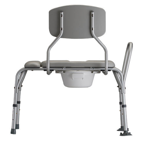 Nova Padded Transfer Bench with Commode|Side view of the Nova Padded Transfer Bench with Commode|Back view of the Side view of the Nova Padded Transfer Bench with Commode|Dimensions of the Nova Padded Transfer Bench with Commode