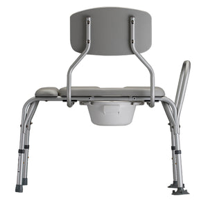 Nova Padded Transfer Bench with Commode|Side view of the Nova Padded Transfer Bench with Commode|Back view of the Side view of the Nova Padded Transfer Bench with Commode|Dimensions of the Nova Padded Transfer Bench with Commode