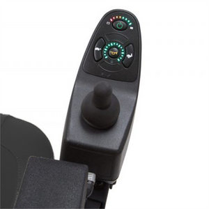 Compass HD Power Wheel Chair by Golden Technologies in Red|Compass HD Power Wheel Chair by Golden Technologies in Red and Blue|Back of seat has convenient storage pocket|Illuminated joystick is easy to use and controls speed, horn and power|Map of the parts of the Compass HD Power Wheel Chair