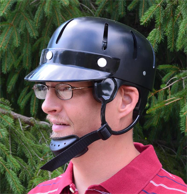 Danmar Deluxe Hard Shell Helmet|Danmar Hard Shell Helmet Foam Visor|Danmar Hard Shell Helmet Eyeglass Relief Area|Danmar Hard Shell Helmet Reinforced Seams|Danmar Hard Shell Helmet Reinforced Liner|Danmar Hard Shell Helmet Ear Covering|Danmar Hard Shell Helmet Rear Extension|Danmar Deluxe Hard Shell Helmet - Measurements|Quick Release Buckle Under Chin|Quick Release Buckle Top of Head
