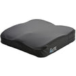 Roho AirLITE Cushion with cover|Diagram shows air cells near coccyx to relieve pressure on sensitive area|Optional Planar Insert can be used just under cover to provide sturdy base|Optional Contour base prevents hammocking on sling seats|Privacy Shield is optional and washable