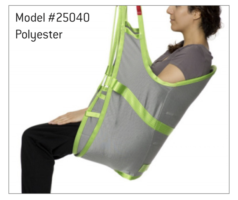 Amputee Sling by Human Care Side View|Amputee Sling by Human Care Front View|Amputee Sling by Human Care Size and color chart