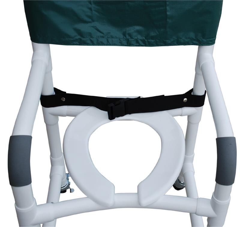 Optional lap belt is adjustable and comes with a plastic buckle
