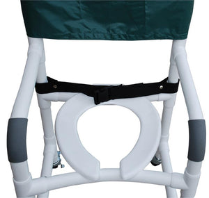Optional lap belt is adjustable and comes with a plastic buckle
