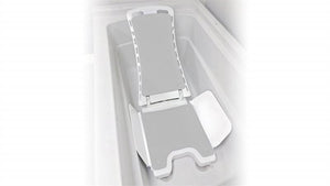 Battery powered seat allows users to fully submerge in tub