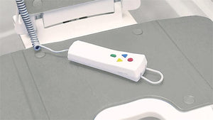 Hand control comes with large, easy to read buttons