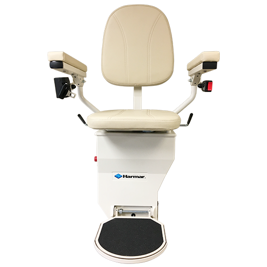 Helix Stair lift is custom made |Stair lift is custom fit to your unique staircase|Plush seat with flip up arms and wide, non-slip footrest|Great for spiral, 90 degree, or 180 degree staircases|Add accessibility to several flights of stairs with the Helix|Several finishes are available for the smooth glide rail|Seat easily folds to create more space on stairways|Curved stair lift can be used indoor or outdoor|Seat folds tight and compact|