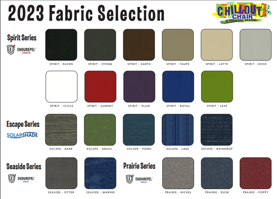 Freedom Concepts Rocker Chill-Out Chair|Spirit Series Fabric, Color Royal|Rocker Chill-Out Chair - Velco Straps to Lock the Rock|Rocker Chill-Out Chair - Specification Sheet|Chill-Out Chair - Fabric Selection