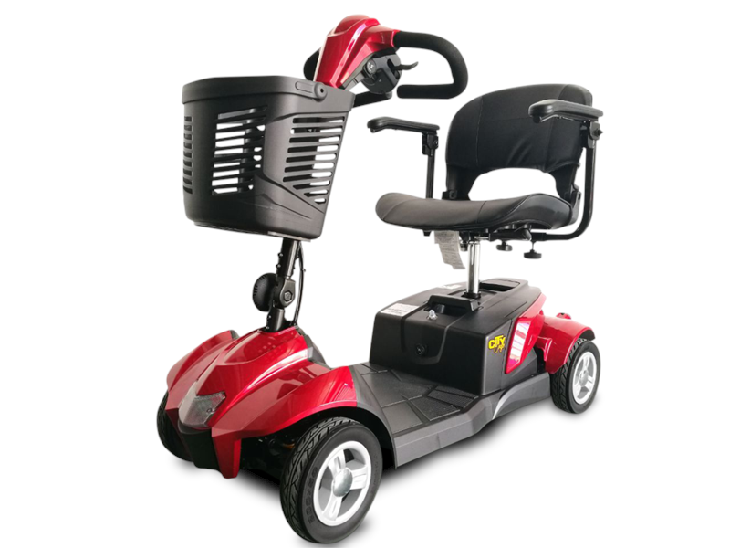 CityCruzer 4-Wheel Travel Scooter in Red with easy disassembly for travel.