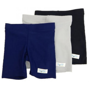 Kozie Clothes Unisex Sensory Compression Shorts|Unisex Sensory Compression Shorts in white|Unisex Sensory Compression Shorts in blush pink|Unisex Sensory Compression Shorts in steel gray|Girl wearing Unisex Sensory Compression Shorts in Gray|Kozie Clothes Compression Shorts Size Chart