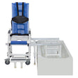 MJM Tilt-N-Space Slider Shower Chair on rolling base attached to tub base
