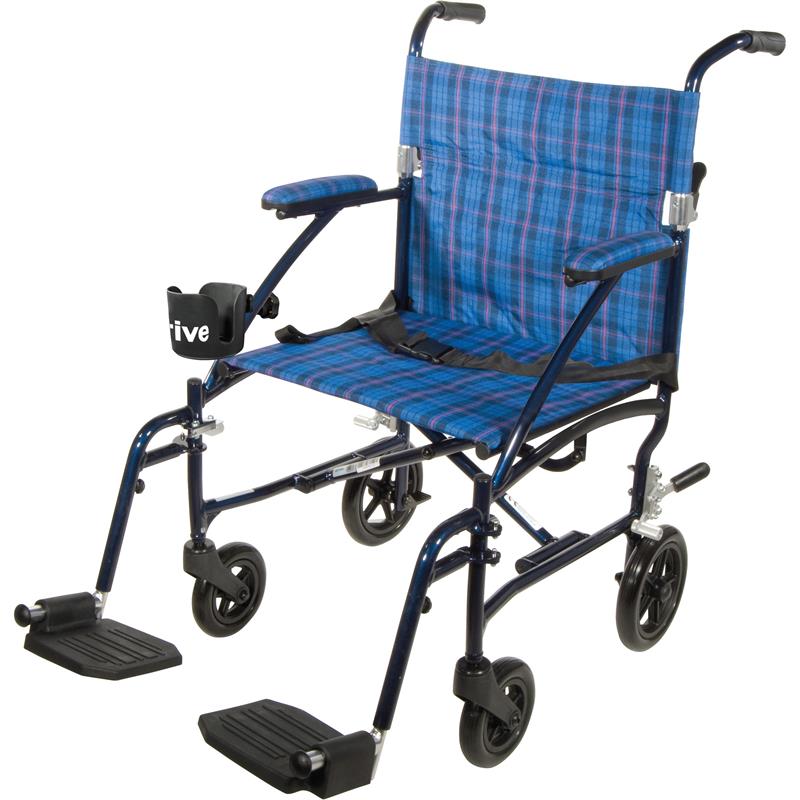 Drive Fly-Lite Ultra Lightweight Transport Wheelchair|Drive Fly-Lite Ultra Lightweight Transport Wheelchair - Blue|Drive Fly-Lite Ultra Lightweight Transport Wheelchair - Carry Pocket|Drive Fly-Lite Ultra Lightweight Transport Wheelchair - Cup Holder|Drive Fly-Lite Ultra Lightweight Transport Wheelchair