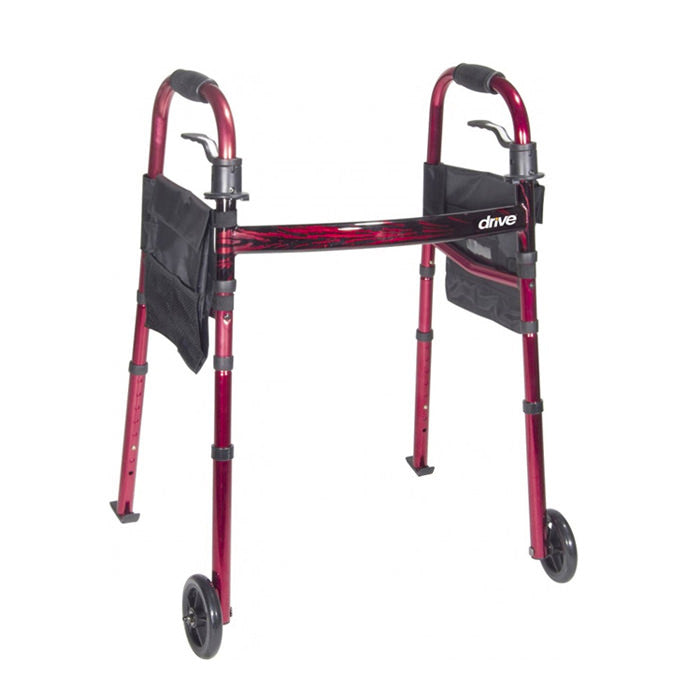 Deluxe Folding Walker with 5" Wheels by Drive Medical|Deluxe Folding Walker with 5" Wheels folds flat|Deluxe Folding Walker with 5" Wheels can fit in storage bag