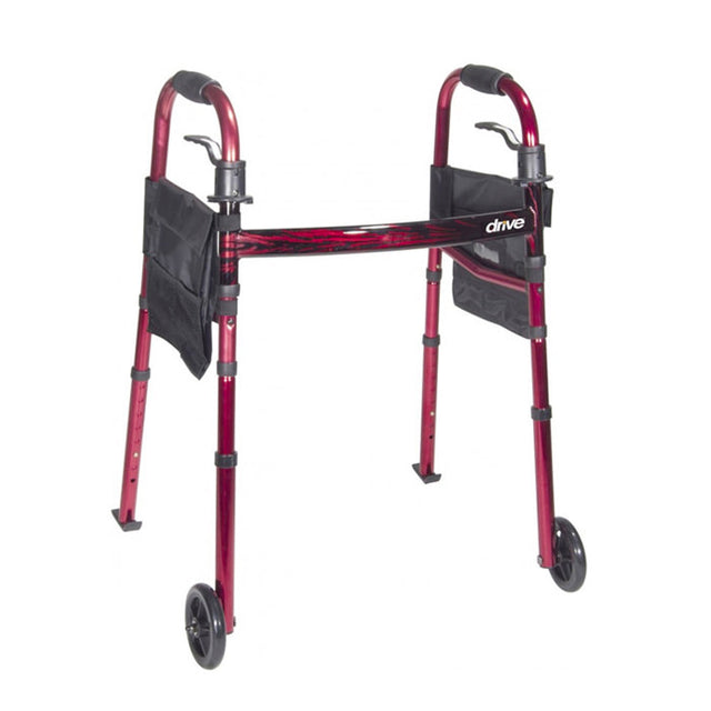 Deluxe Folding Walker with 5" Wheels by Drive Medical|Deluxe Folding Walker with 5" Wheels folds flat|Deluxe Folding Walker with 5" Wheels can fit in storage bag