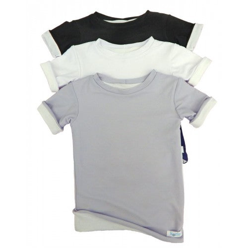 Kozie Clothes Double Take Compression Shirt in Gray, White and Black|Kozie Clothes Double Take Compression Shirt in Black with Child|Compression Shirt Size Chart