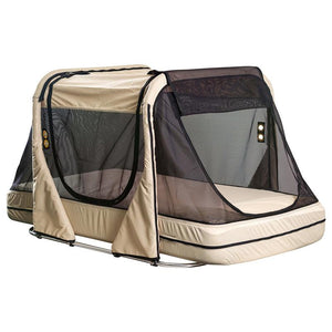 y Sleeper Delux Model 300 with side and end entry, air mattress, frame pads, carry case, and access points.
